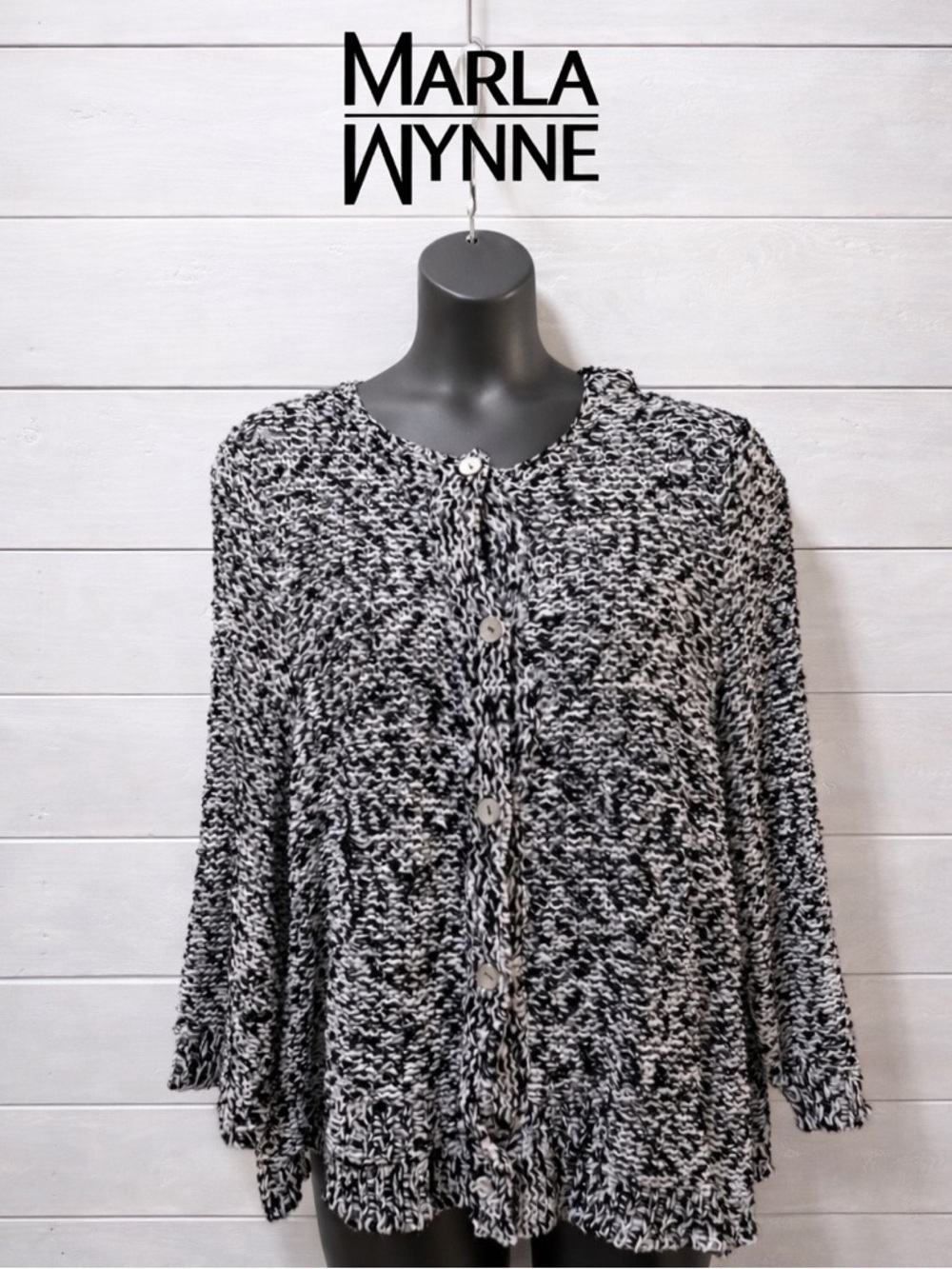 MARLA WYNNE Black & White Knit Cardigan – 3X